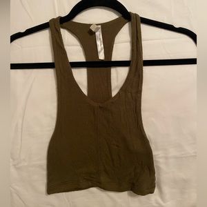 Free People Ribbed Razor Back Crop Top in Olive